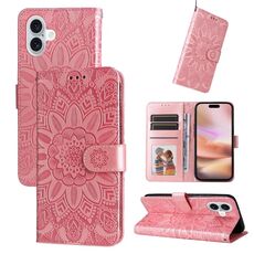Custodia per telefono in pelle girasole goffrata per iPhone 16 Plus (rosa)