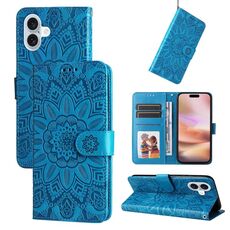 Custodia per telefono in pelle girasole goffrata per iPhone 16 Plus (blu)