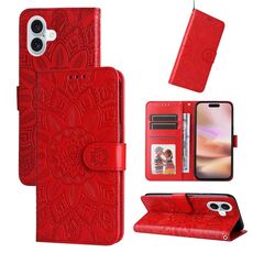 Custodia per telefono in pelle girasole goffrata per iPhone 16 Plus (rossa)