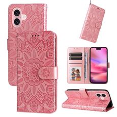 Custodia per telefono in pelle girasole goffrata per iPhone 16 (rosa)