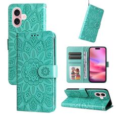 Custodia per telefono in pelle girasole goffrata per iPhone 16 (verde)