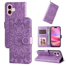 Custodia per telefono in pelle girasole goffrata per iPhone 16 (viola)