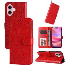 Custodia per telefono in pelle girasole goffrata per iPhone 16 (rossa)