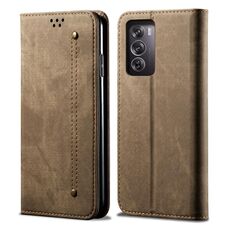 Per OPPO Reno12 5G Global Denim Texture Custodia in pelle con vibrazione orizzontale stile casual (cachi)