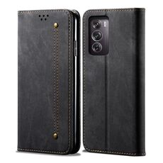 Per OPPO Reno12 5G Global Denim Texture Custodia in pelle con vibrazione orizzontale stile casual (Nero)