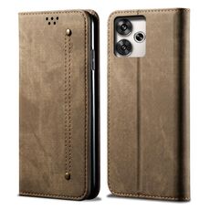 Custodia in pelle con vibrazione orizzontale stile casual per Xiaomi Redmi 13 4G Global Denim Texture (cachi)