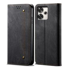 Custodia in pelle con vibrazione orizzontale stile casual per Xiaomi Redmi 13 4G Global Denim Texture (nera)