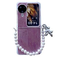 Per OPPO Find N3 Flip PC Fibbia laterale + Increspature Custodia per telefono a copertura totale in carta glitterata con braccialetto (Rosso)