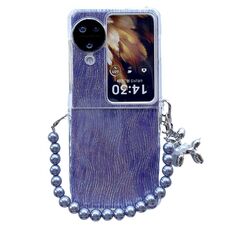 Per OPPO Find N3 Flip PC Fibbia laterale + Increspature Custodia per telefono a copertura totale in carta glitterata con braccialetto (Viola)