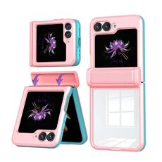 Per Samsung Galaxy Z Flip6 5G Custodia pieghevole antiurto in vetro temperato trasparente con cerniera (rosa ciano)