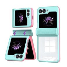 Per Samsung Galaxy Z Flip6 5G Custodia pieghevole antiurto in vetro temperato trasparente con cerniera (azzurro + rosa)