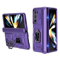 Per Samsung Galaxy Z Fold6 5G Custodia per telefono con cerniera scorrevole con supporto ad anello (viola)