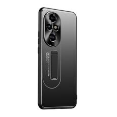 Per Honor 200 Pro Custodia per telefono con supporto in TPU ibrido in metallo satinato (nero)