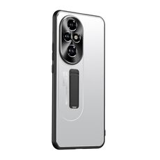 Custodia per telefono con supporto in TPU ibrido in metallo satinato per Honor 200 Pro (argento)