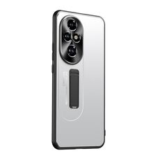Custodia per telefono con supporto in TPU ibrido in metallo satinato per Honor 200 (argento)