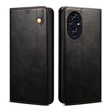 Custodia per telefono in pelle con texture Crazy Horse per cera d'olio per Honor 200 (nera)