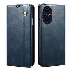 Custodia per telefono in pelle con texture Crazy Horse Oil Wax For Honor 200 (blu)