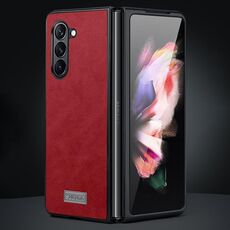 Per Samsung Galaxy Z Fold6 SULADA TPU antiurto + custodia per telefono in pelle fatta a mano (rosso)