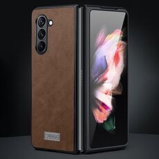Per Samsung Galaxy Z Fold6 SULADA TPU antiurto + custodia per telefono in pelle fatta a mano (marrone)