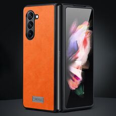Per Samsung Galaxy Z Fold6 SULADA TPU antiurto + custodia per telefono in pelle fatta a mano (arancione)