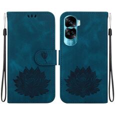 Custodia per telefono in pelle goffrata Lotus per Honor 90 Lite (blu scuro)