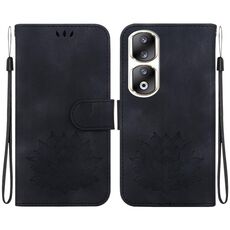 Custodia per telefono in pelle goffrata Honor 90 Pro Lotus (nera)