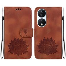 Custodia per telefono in pelle goffrata Lotus per Honor X7b / Play 50 Plus (marrone)