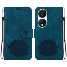 Custodia per telefono in pelle goffrata Lotus per Honor X7b / Play 50 Plus (blu scuro)