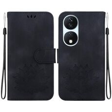 Custodia per telefono in pelle goffrata Lotus per Honor X7b / Play 50 Plus (nera)