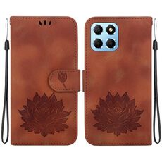 Per Honor X8 5G Custodia per telefono in pelle goffrata Lotus (marrone)