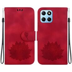 Per Honor X8 5G Custodia per telefono in pelle goffrata Lotus (rosso)