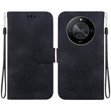 Custodia per telefono in pelle goffrata Lotus per Honor X9b / Magic6 Lite (nera)