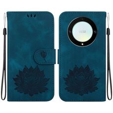 Custodia per telefono in pelle goffrata Lotus per Honor X9a (blu scuro)