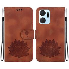 Custodia per telefono in pelle goffrata con motivo a loto per Honor X7a (marrone)