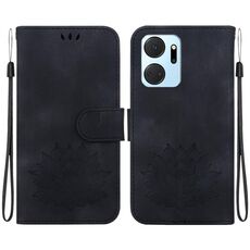 Custodia per telefono in pelle goffrata Lotus per Honor X7a (nera)