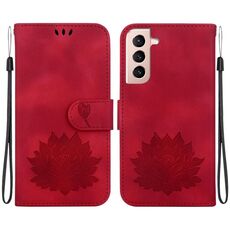 Custodia per telefono in pelle goffrata Lotus per Samsung Galaxy S22+ 5G (rossa)