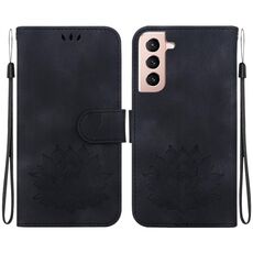 Per Samsung Galaxy S22+ 5G Custodia per telefono in pelle goffrata Lotus (nero)