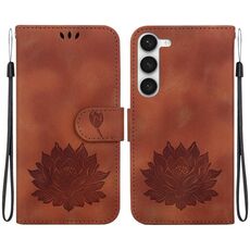 Custodia per telefono in pelle goffrata Lotus per Samsung Galaxy S23+ 5G (marrone)