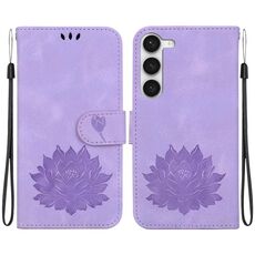 Custodia per telefono in pelle goffrata Lotus per Samsung Galaxy S23+ 5G (viola)