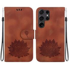 Custodia per telefono in pelle goffrata Lotus per Samsung Galaxy S24 Ultra 5G (marrone)