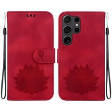 Custodia per telefono in pelle goffrata Lotus per Samsung Galaxy S24 Ultra 5G (rossa)