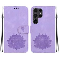 Custodia per telefono in pelle goffrata Lotus per Samsung Galaxy S24 Ultra 5G (viola)