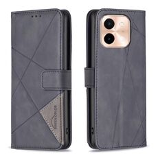Per vivo Y28 4G Custodia per cellulare in pelle con trama a rombo con fibbia magnetica (nera)