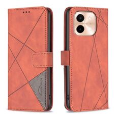 Per vivo Y28 4G Custodia per telefono in pelle con fibbia magnetica con texture romboidale (marrone)