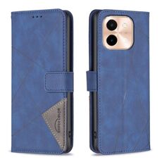 Per vivo Y28 4G Custodia per telefono in pelle con fibbia magnetica con texture romboidale (blu)