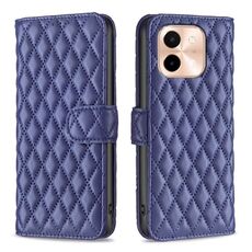 Per vivo Y28 4G Diamond Lattice Portafoglio Flip Custodia in pelle per telefono (Blu)