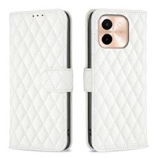 Per vivo Y28 4G Diamond Lattice Portafoglio Flip Custodia in pelle per telefono (Bianco)