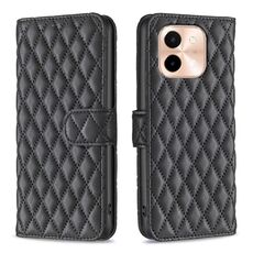 Per vivo Y28 4G Diamond Lattice Portafoglio Flip Custodia in pelle per telefono (Nero)