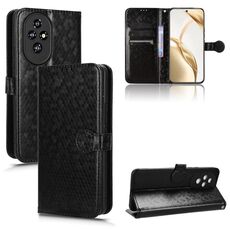Custodia per telefono in pelle con texture a nido d'ape per Honor 200 5G (nera)