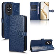 Custodia per telefono in pelle con texture a nido d'ape per Honor 200 5G (blu)
